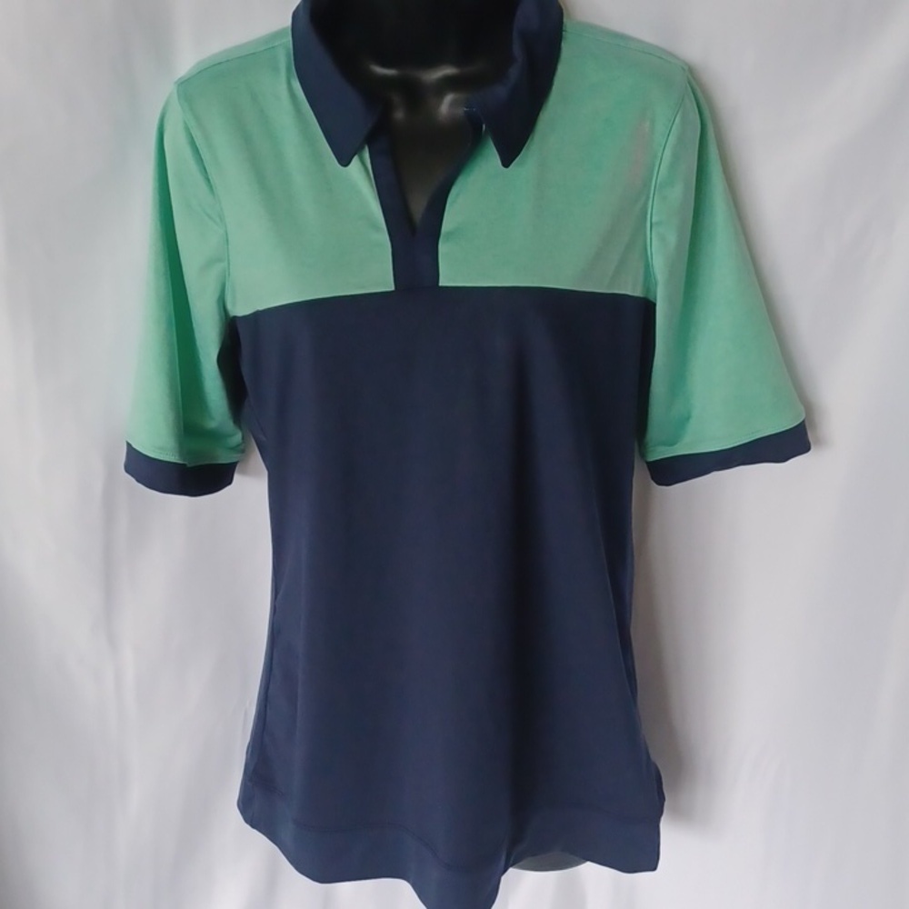 REEBOK POLO SHIRT MINT & NAVY MOISTURE WICKING TOP Med RETAILS $50.00